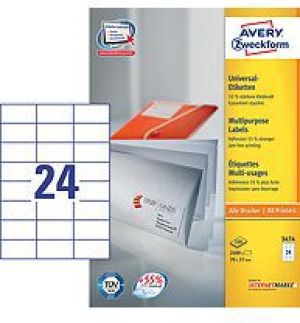 Avery Zweckform Etykiety Uniwersalne, Białe 70x37mm 100 arkuszy (3474) 1