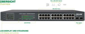 Switch InLine InLine PoE+ Gigabit Network Switch 24 Portowy, 1GBit/s, 2x SFP, 48,26cm (19", mocowanie), Metal, z wyświetlaczem, 420W 11