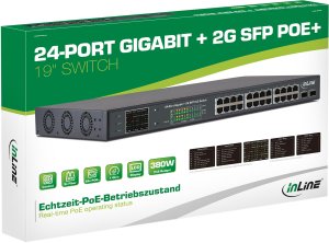Switch InLine InLine PoE+ Gigabit Network Switch 24 Portowy, 1GBit/s, 2x SFP, 48,26cm (19", mocowanie), Metal, z wyświetlaczem, 420W 12