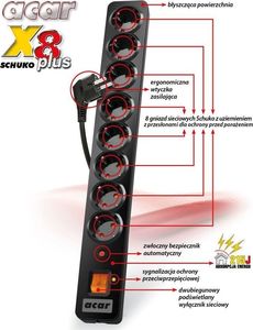 Listwa zasilająca Acar Listwa zasilająca Acar X8 Schuko plus 5,0m czarna 1