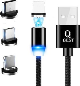Kabel USB QBest QBest kabel przewód magnetyczny 3w1 Micro USB USB-C IPhone LED świecący 1