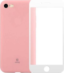 Crong Crong Soft Skin Cover - Zestaw etui iPhone SE 2020 / 8 / 7 (różowy) + szkło hybrydowe 9H (biała ramka) 2