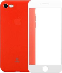 Crong Crong Soft Skin Cover - Zestaw etui iPhone SE 2020 / 8 / 7 (czerwony) + szkło hybrydowe 9H (biała ramka) 1
