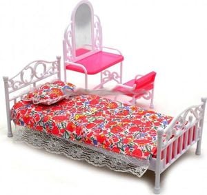 EduCORE Sypialnia łóżko toaletka krzesło lustro meble dla lalki Barbie 1