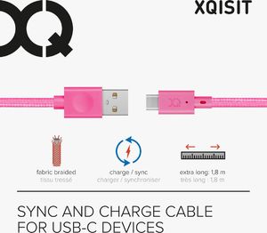 Kabel USB Xqisit USB-A - USB-C 1.8 m Różowy (112201) 2