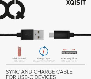 Kabel USB Xqisit USB-A - USB-C 1.8 m Czarny (112200) 2