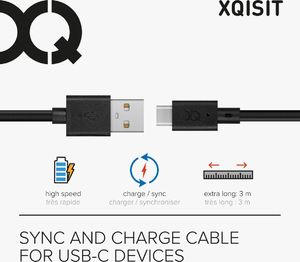 Kabel USB Xqisit USB-A - USB-C 3 m Czarny (112294) 2