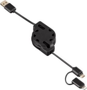 Kabel USB Hama 2W1 zwijany USB A - MICRO USB B / Lightning 1,2M czarny (000545650000) 1