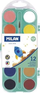Milan Farby akwarelowe 12 kolory 30mm z pędzelkiem MILAN 1