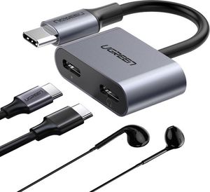 Adapter USB Ugreen Ugreen Adapter Przejściówka Rozdzielacz Słuchawkowy Usb Typ C - 2X Usb Typ C 3 A 15 W Power Delivery Quick Charge 3.0 Fcp Scp Szary (60165) 2