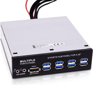 4World Panel 5,25'' , 8x USB 3.0, 1 x eSATA, czarny (09863) 1