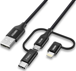 Kabel USB Choetech USB-A - USB-C + microUSB + Lightning 1.2 m Czarny (IP0030 BLACK) 1