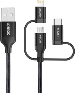 Kabel USB Choetech USB-A - USB-C + microUSB + Lightning 1.2 m Czarny (IP0030 BLACK) 2