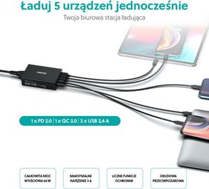 Ładowarka Choetech Q3-4U2Q 4x USB-A 1x USB-C 3 A (Q3-4U2Q BLACK) 3