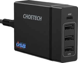 Ładowarka Choetech PD72-1C3U 3x USB-A 1x USB-C 3 A (PD72-1C3U BLACK) 1