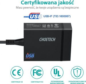 Ładowarka Choetech PD72-1C3U 3x USB-A 1x USB-C 3 A (PD72-1C3U BLACK) 3