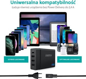 Ładowarka Choetech PD72-1C3U 3x USB-A 1x USB-C 3 A (PD72-1C3U BLACK) 4