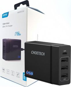 Ładowarka Choetech PD72-1C3U 3x USB-A 1x USB-C 3 A (PD72-1C3U BLACK) 6
