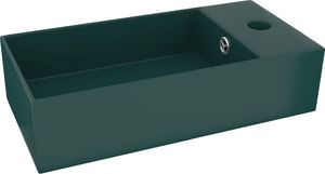 Umywalka vidaXL Ścienna umywalka z otworem przelewowym ceramika ciemna zieleń 2