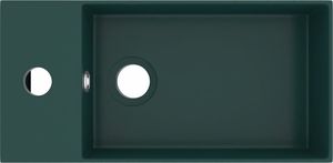 Umywalka vidaXL Ścienna umywalka z otworem przelewowym ceramika ciemna zieleń 3