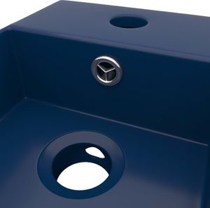 Umywalka vidaXL Ścienna umywalka z otworem przelewowym, ceramika, granatowa (146990) 5