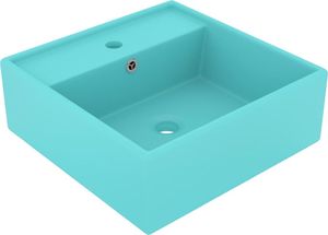 Umywalka vidaXL Kwadratowa umywalka z przelewem, matowa jasnozielona, 41x41 cm 2
