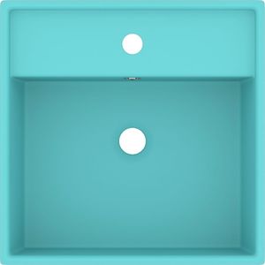 Umywalka vidaXL Kwadratowa umywalka z przelewem, matowa jasnozielona, 41x41 cm 4
