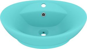 Umywalka vidaXL Owalna umywalka z przelewem, matowa jasna zieleń, 58,5x39 cm 2