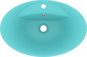Umywalka vidaXL Owalna umywalka z przelewem, matowa jasna zieleń, 58,5x39 cm 4