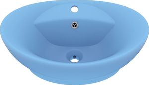 Umywalka vidaXL Owalna umywalka z przelewem, matowy błękit, 58,5x39cm, ceramika 2