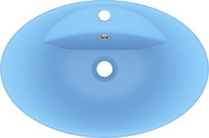 Umywalka vidaXL Owalna umywalka z przelewem, matowy błękit, 58,5x39cm, ceramika 4