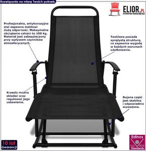 Elior Metalowe bujane krzesło ogrodowe Benta - czarne 2