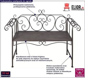 Elior Metalowa ławka ogrodowa Konta - brązowa 2