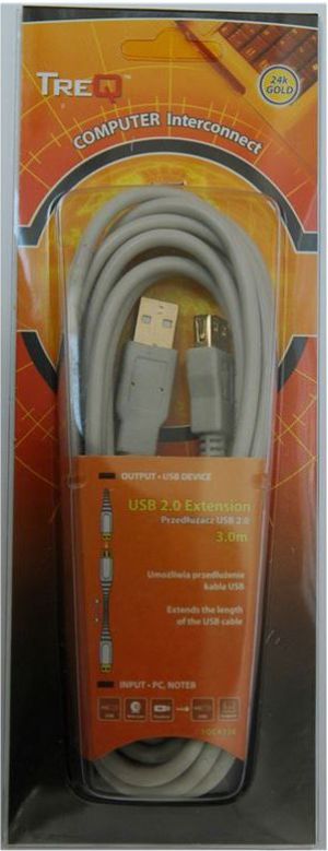 Kabel USB TreQ Przedłużacz USB 2.0 A-A 3,0m GOLD (TQC4330) 1