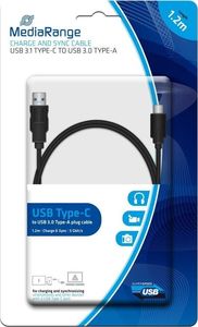 Kabel USB MediaRange USB-A - USB-C 1.2 m Czarny (MRCS160) 1