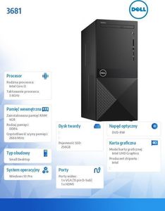 Komputer Dell Vostro 3681, Core i3-10100, 4 GB, Intel UHD Graphics 630, 256 GB M.2 PCIe Windows 10 Pro 2