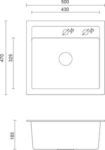 Zlewozmywak Steiner JOHNNY 110 Steingran granitowy beżowy 1-komorowy b/o (50x47x18,5), z syfonem i zaślepką stal szlachetna 3