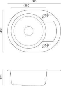 Zlewozmywak Steiner CUBA 216 Steingran granitowy szary 1 komorowy z/o (58x46x17,5) z zaślepką i odpływem 3