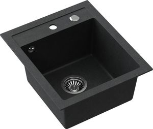 Zlewozmywak Steiner JOHNNY 100 Steingran granitowy czarny 1-komorowy z/o (43x50x20), z syfonem i zaślepką stal szlachetna 2