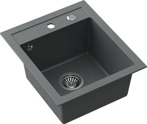 Zlewozmywak Steiner JOHNNY 100 Steingran granitowy szary 1-komorowy z/o (43x50x20), z syfonem i zaślepką stal szlachetna 2