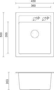 Zlewozmywak Steiner JOHNNY 100 Steingran  granitowy beżowy 1-komorowy z/o (43x50x20), z syfonem i zaślepką stal szlachetna 3