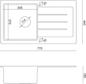 Zlewozmywak Steiner JOHNNY 111 Steingran granitowy czarny 1-komorowy z/o (77x44x18,5), z syfonem i zaślepką stal szlachetna 3