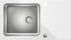 Zlewozmywak Steiner Hugh 111 komora stalowa z białym blatem szklanym + bateria 2