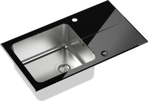 Zlewozmywak Steiner Hugh 111 komora stalowa z czarnym blatem szklanym + bateria 3