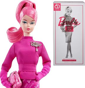 Mattel Lalka Barbie Kolekcjonerka różowa 60-lecie ze stojakiem uniwersalny 1