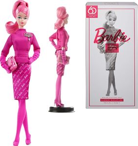 Mattel Lalka Barbie Kolekcjonerka różowa 60-lecie ze stojakiem uniwersalny 2