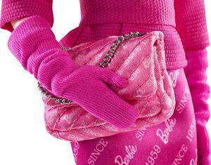 Mattel Lalka Barbie Kolekcjonerka różowa 60-lecie ze stojakiem uniwersalny 10