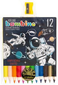 Pepco Kredki bambino w drewnie 12szt. + temperówka we wzór kosmos żółta 1