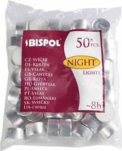 Bispol Podgrzewacze bezzapachowe tealight BISPOL 8H NIGHT LIGHTS 50szt. 1