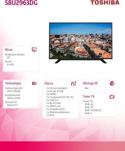 Telewizor Toshiba 58U2963DG LED 58'' 4K Ultra HD 3